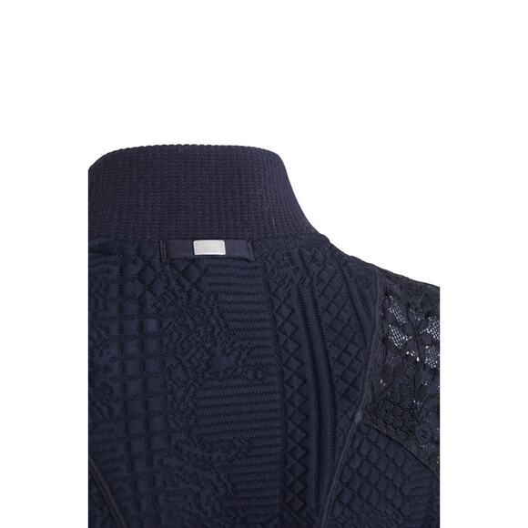 High Everyday Couture Crop Bomber Jacket Navy Lace Textured Knit US 8 IT44 - Picture 6 of 9